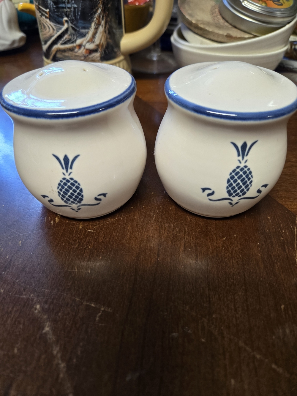 Blue Pineapple Ceramic Salt and Pepper Shakers